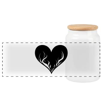 Heart with flames - Panoramic Cookie Jar with Wooden Lid - white - Front