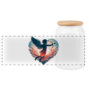 Valentine's Day Cupid shoots straight to the heart - Panoramic Cookie Jar with Wooden Lid - white - Front
