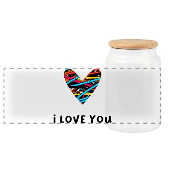 HERZ. HERZ. VALENTINSTAG. LIEBE. LIEBE. PAAR. - Panorama Keksdose mit Holzdeckel - Weiß - Vorne