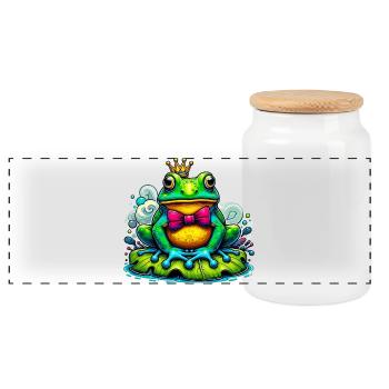 Grenouille à la couronne du roi - Boîte à biscuits avec couvercle en bois - blanc - Devant