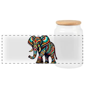 Elefant - Panorama Keksdose mit Holzdeckel - Weiß - Vorne