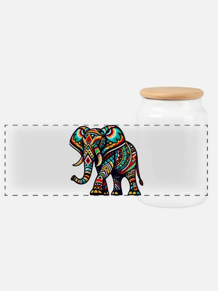 Elefant - Panorama Keksdose mit Holzdeckel - Weiß