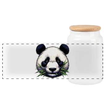 Panda frisst Bambus und Blätter - Panorama Keksdose mit Holzdeckel - Weiß - Vorne