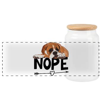 Boxer Dog Nope - Panoramic Cookie Jar with Wooden Lid - white - Front