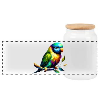 Perruche arc-en-ciel (01) - Boîte à biscuits avec couvercle en bois - blanc - Devant