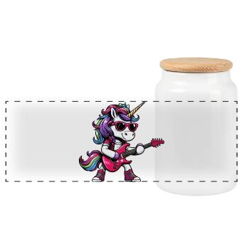 Unicorn Rock Metal Musician Guitar Design - Panoramic Cookie Jar with Wooden Lid - white - Front
