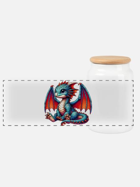 Drache - Panorama Keksdose mit Holzdeckel - Weiß