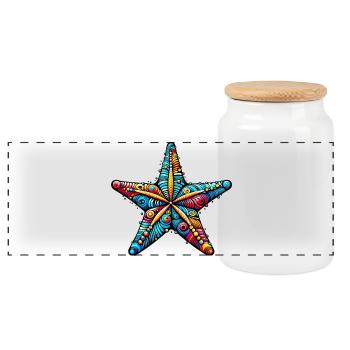 Starfish - Panoramic Cookie Jar with Wooden Lid - white - Front