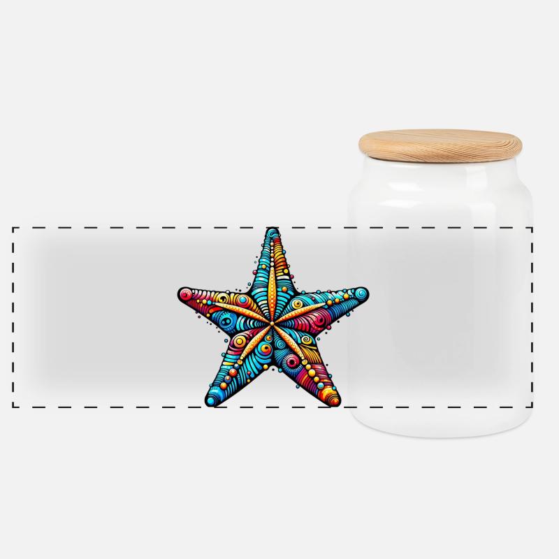 Starfish - Panoramic Cookie Jar with Wooden Lid - white