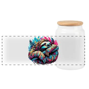 Sloth - Panoramic Cookie Jar with Wooden Lid - white - Front