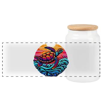 Turtle - Panoramic Cookie Jar with Wooden Lid - white - Front