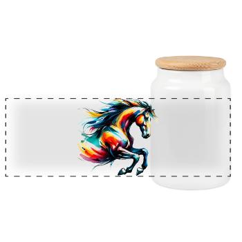 Horse - Panoramic Cookie Jar with Wooden Lid - white - Front