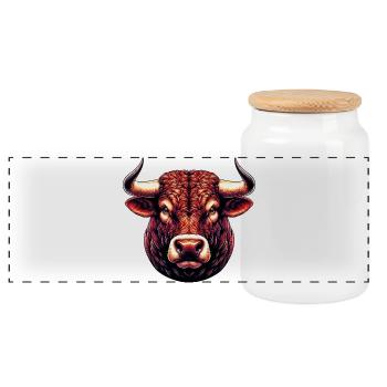 Stier - Panorama Keksdose mit Holzdeckel - Weiß - Vorne