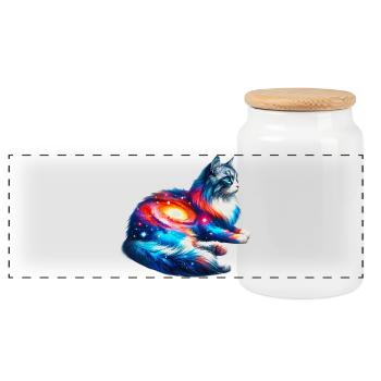 Cat - Panoramic Cookie Jar with Wooden Lid - white - Front