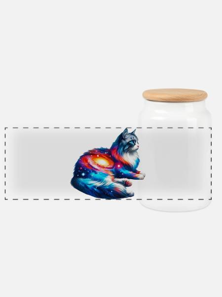 Katze - Panorama Keksdose mit Holzdeckel - Weiß
