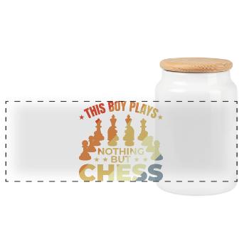Children's Chess Player - Panoramic Cookie Jar with Wooden Lid - white - Front