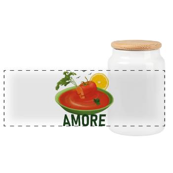 Tomato and carrot cuddle in tomato soup - Panoramic Cookie Jar with Wooden Lid - white - Front