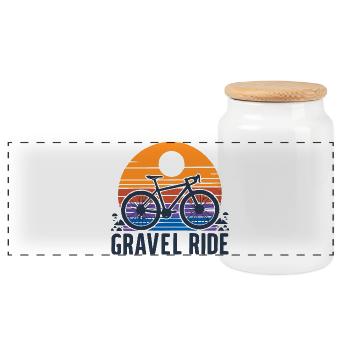 Vintage Sunset Bike Illustration - Panoramic Cookie Jar with Wooden Lid - white - Front