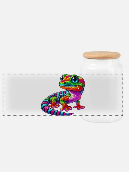 Gecko - Panorama Keksdose mit Holzdeckel - Weiß