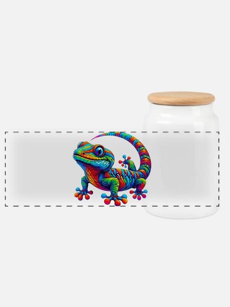 Gecko - Panorama Keksdose mit Holzdeckel - Weiß