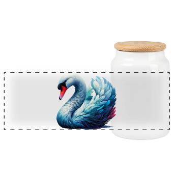 Swan - Panoramic Cookie Jar with Wooden Lid - white - Front