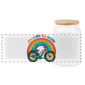 Conception de vélo Chasing Rainbow - Boîte à biscuits avec couvercle en bois - blanc - Devant