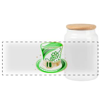 Chapeau de la Saint-Patrick chapeau haut de forme avec trèfle - Boîte à biscuits avec couvercle en bois - blanc - Devant