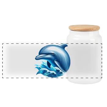 Dolphin - Panoramic Cookie Jar with Wooden Lid - white - Front