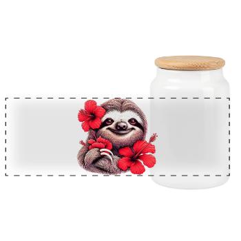 Paresseux aux fleurs d’hibiscus - Boîte à biscuits avec couvercle en bois - blanc - Devant