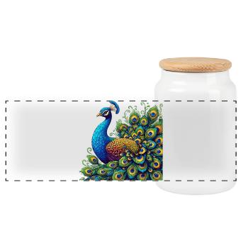 Paon - Boîte à biscuits avec couvercle en bois - blanc - Devant