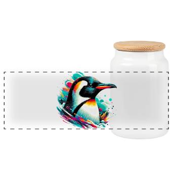 Pingouin - Boîte à biscuits avec couvercle en bois - blanc - Devant