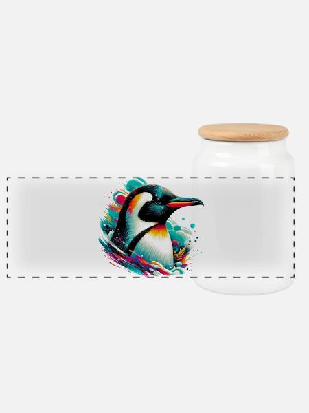 Pinguin - Panorama Keksdose mit Holzdeckel - Weiß
