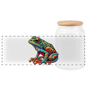 Frog - Panoramic Cookie Jar with Wooden Lid - white - Front