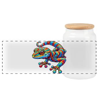 Gecko - Panorama Keksdose mit Holzdeckel - Weiß - Vorne