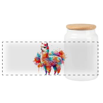 Alpaca - Panoramic Cookie Jar with Wooden Lid - white - Front
