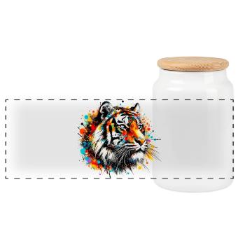 Tiger - Panoramic Cookie Jar with Wooden Lid - white - Front