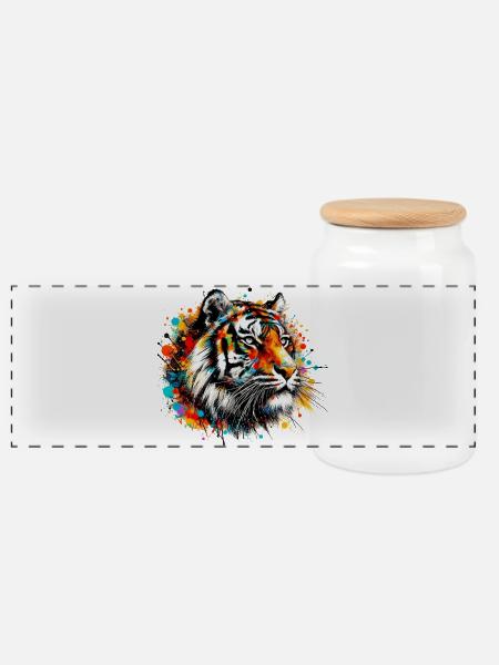 Tiger - Panorama Keksdose mit Holzdeckel - Weiß