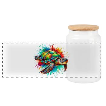 Tortue - Boîte à biscuits avec couvercle en bois - blanc - Devant