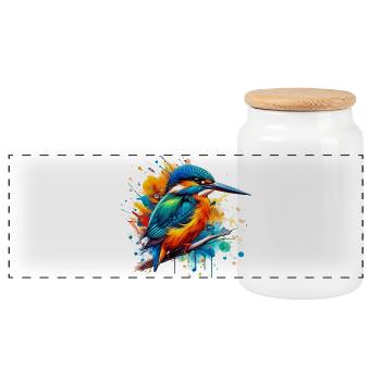 Kingfisher - Panoramic Cookie Jar with Wooden Lid - white - Front