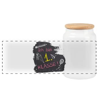 I'm 1st Grade | Blackboard chalk - pink yellow - Panoramic Cookie Jar with Wooden Lid - white - Front
