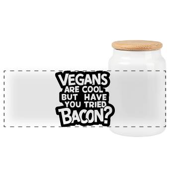Vegans are cool but have you tried bacon? - Panorama Keksdose mit Holzdeckel - Weiß - Vorne