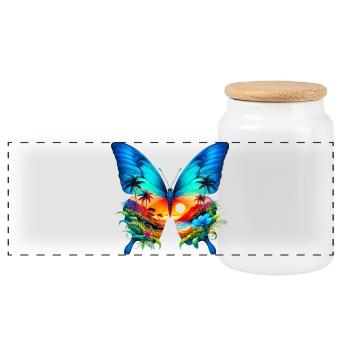 Schmetterling - Panorama Keksdose mit Holzdeckel - Weiß - Vorne