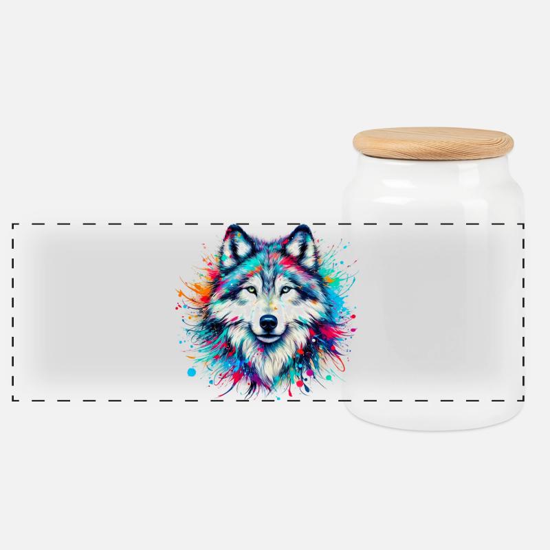 Wolf - Panorama Keksdose mit Holzdeckel - Weiß