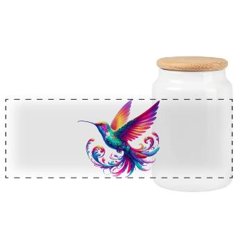Hummingbird - Panoramic Cookie Jar with Wooden Lid - white - Front