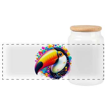 Toucan - Panoramic Cookie Jar with Wooden Lid - white - Front