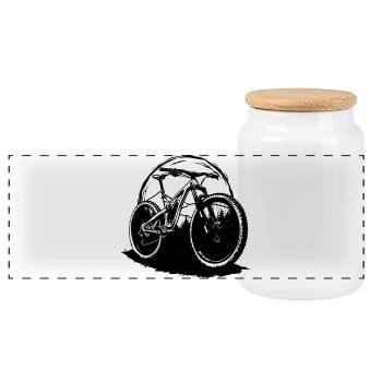 Mountain Biking Drawing - Panoramic Cookie Jar with Wooden Lid - white - Front