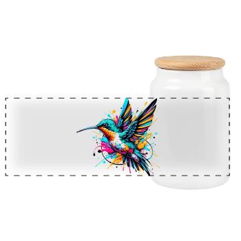 Hummingbird - Panoramic Cookie Jar with Wooden Lid - white - Front