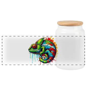 Chameleon - Panoramic Cookie Jar with Wooden Lid - white - Front