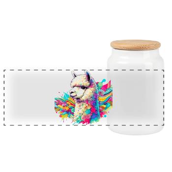 Alpaca - Panoramic Cookie Jar with Wooden Lid - white - Front