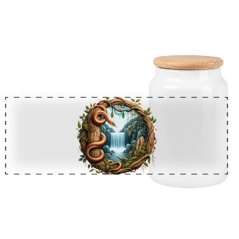Queue in front of waterfall - Panoramic Cookie Jar with Wooden Lid - white - Front